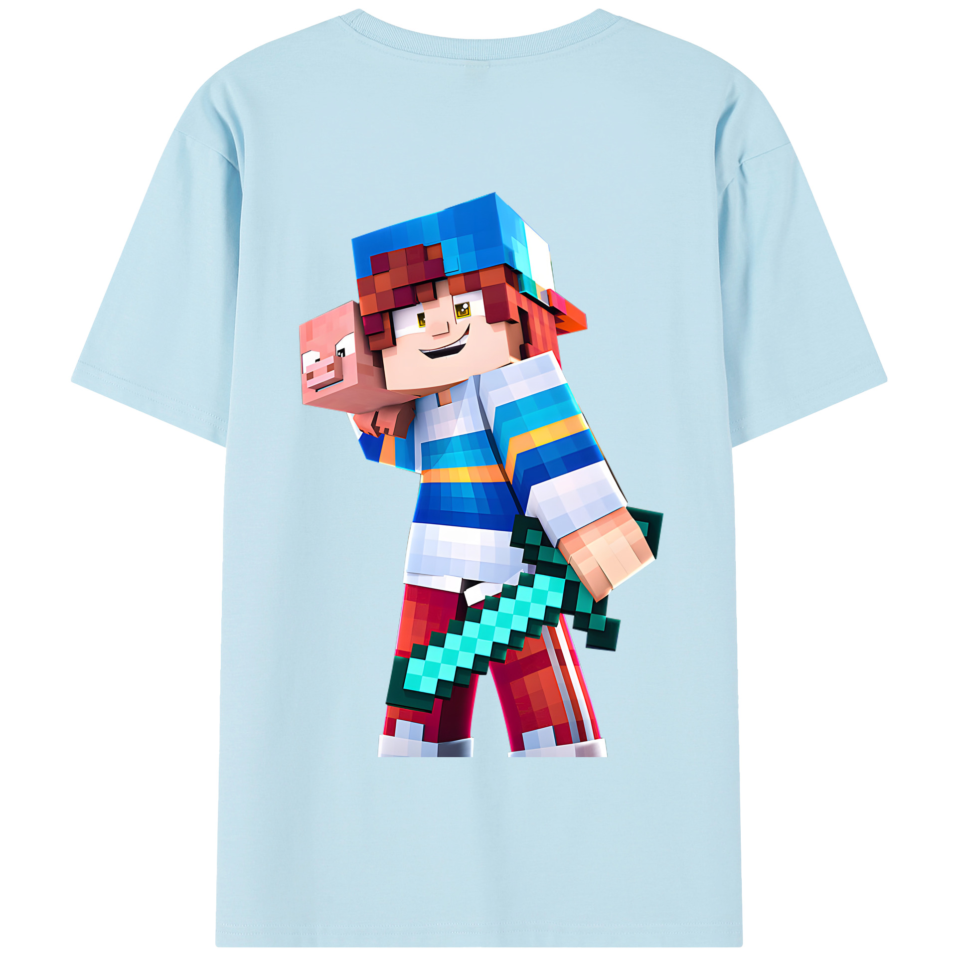 （画像用） マインクラフト ブロックの世界 Minecraft MC Block world 綿100％半袖Tシャツ（背面プリント）